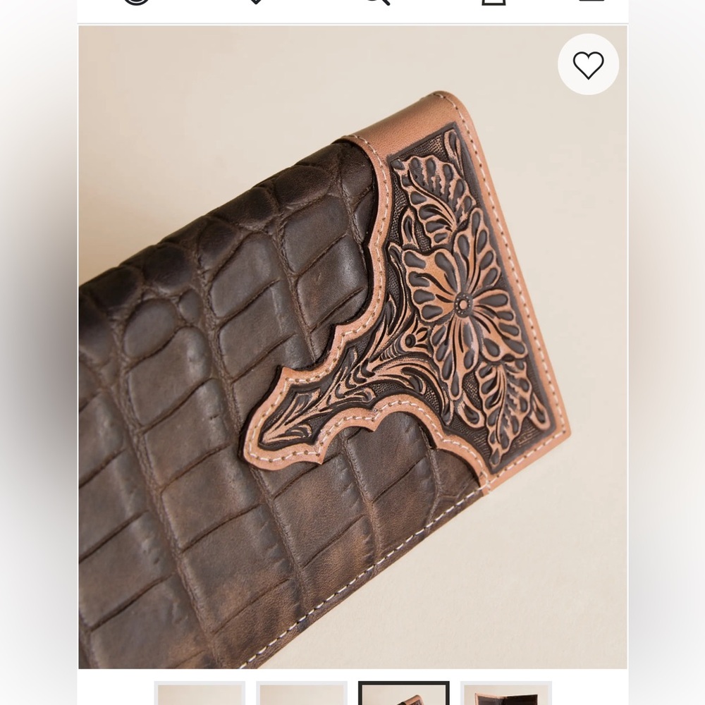 Ariat Brown Leather Rodeo Bifold Wallet with Tan Trim